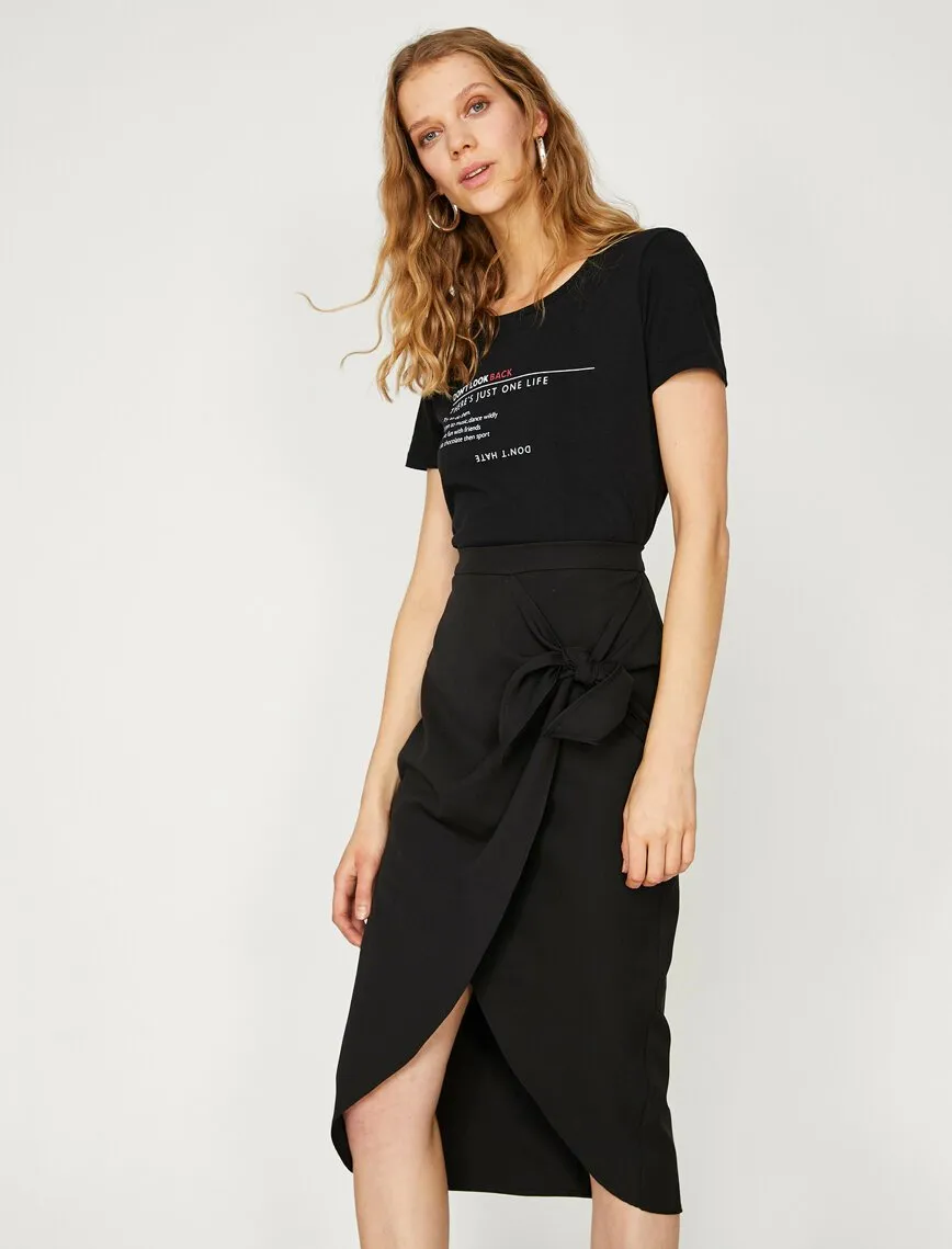 12009 Black Tie Detailed Midi Skirt