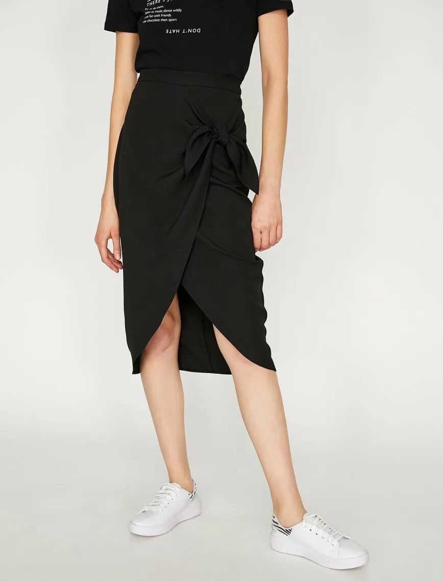 12009 Black Tie Detailed Midi Skirt