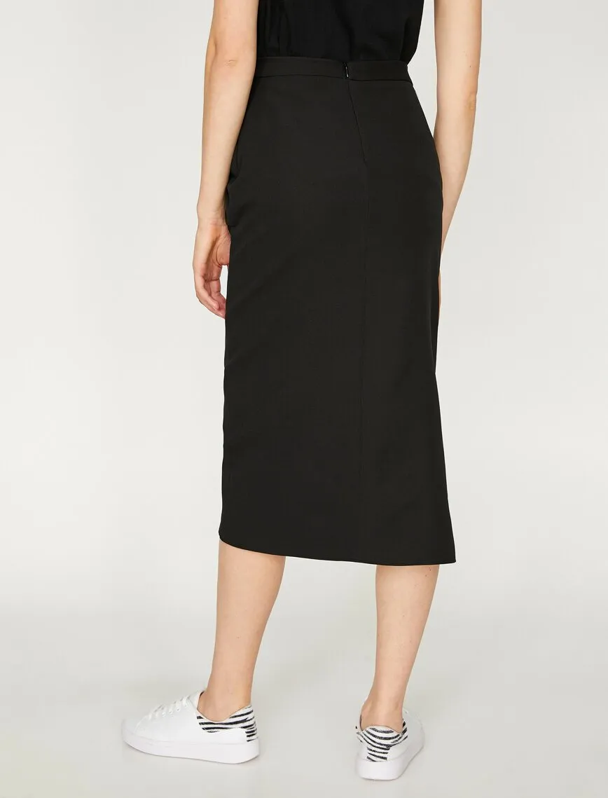 12009 Black Tie Detailed Midi Skirt
