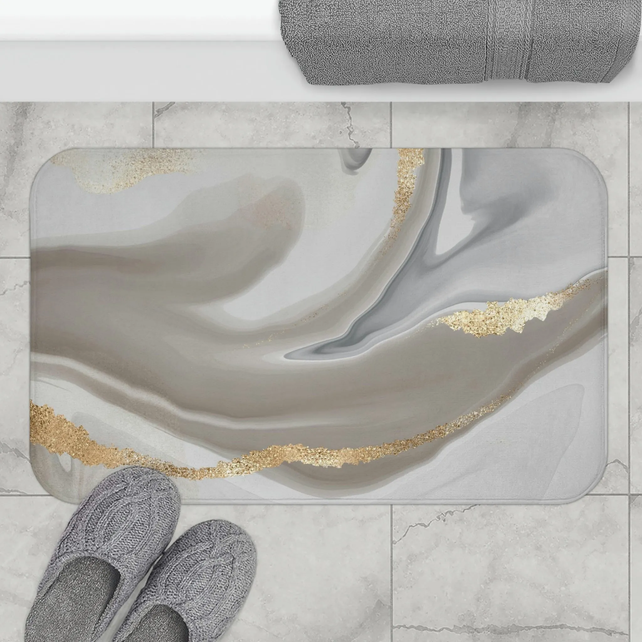 Abstract Boho Bath, Kitchen Mat | Gray Beige White Ombre
