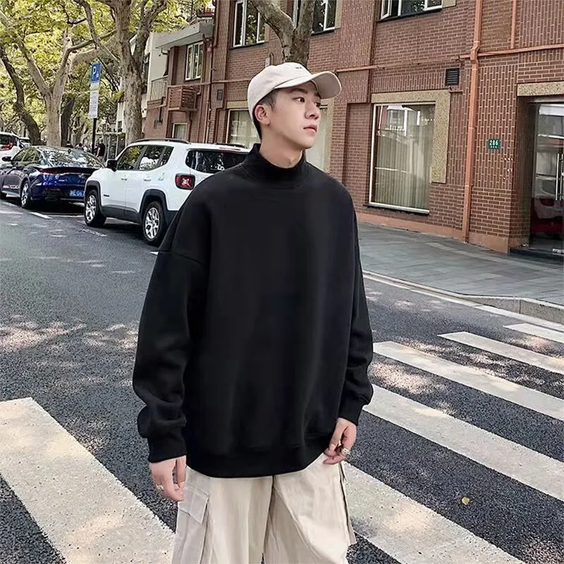 Aidase Sweatshirt Men's Long-sleeved Loose Korean Style Autumn Trend Plus Fleece Turtleneck Jacket Men Clothing