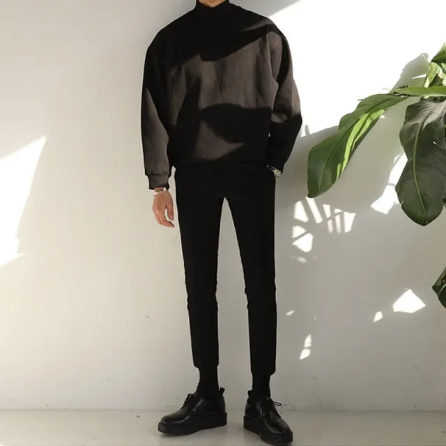 Aidase Sweatshirt Men's Long-sleeved Loose Korean Style Autumn Trend Plus Fleece Turtleneck Jacket Men Clothing