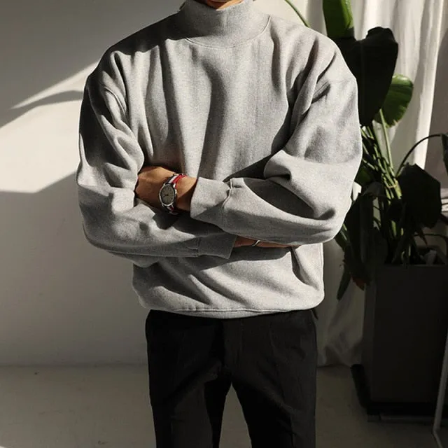 Aidase Sweatshirt Men's Long-sleeved Loose Korean Style Autumn Trend Plus Fleece Turtleneck Jacket Men Clothing