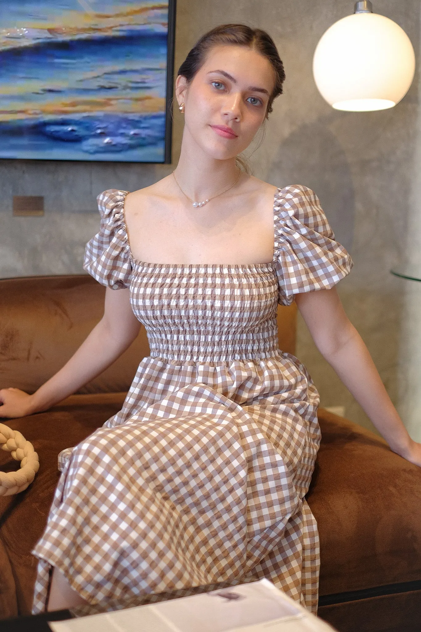 Alison Maxi Dress - cherry wood checkered