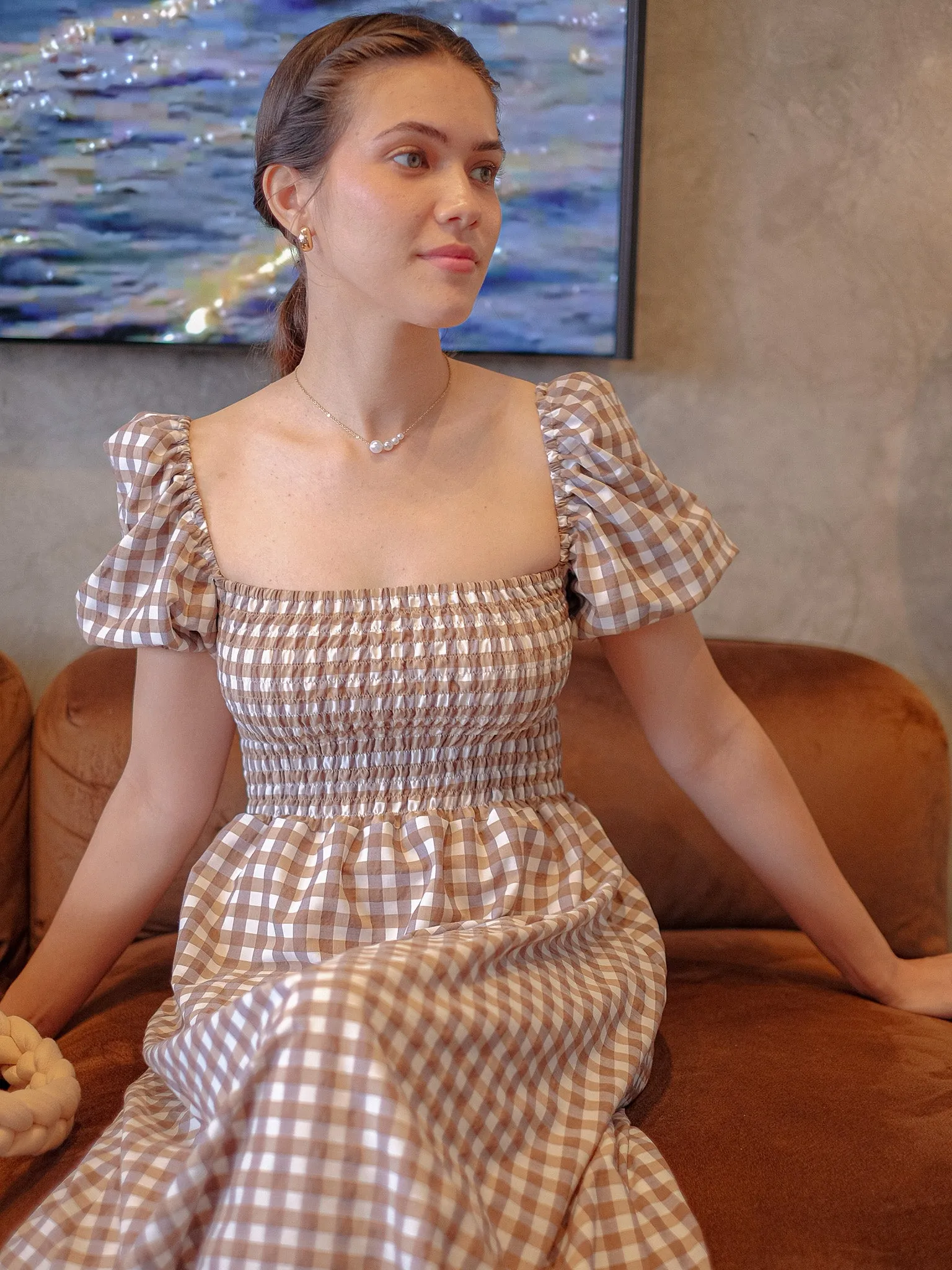 Alison Maxi Dress - cherry wood checkered