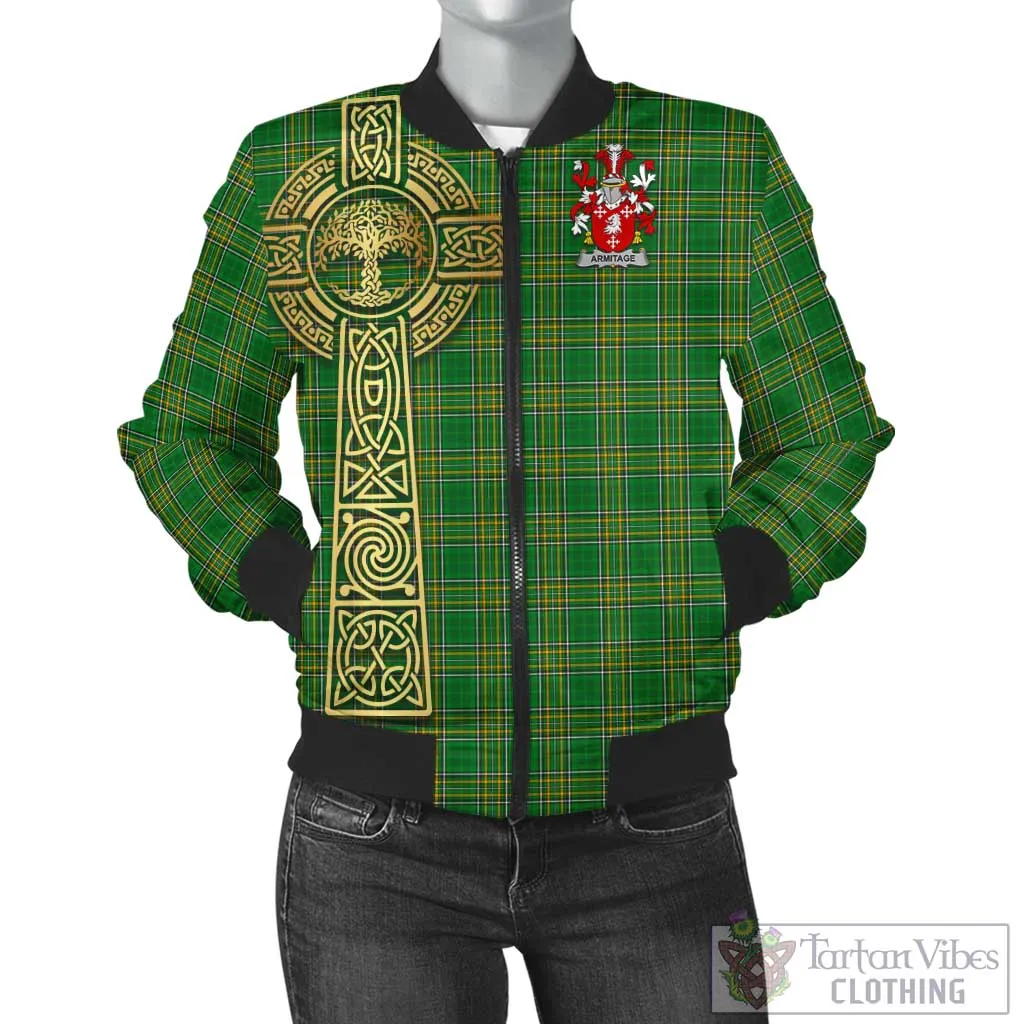 Armitage Irish Clan Tartan Bomber Jacket with Coat of Arms Celtic Tree of Life Style