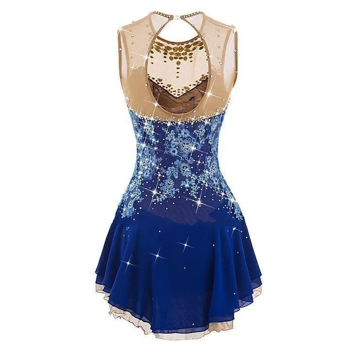 Blue Figure Skating Dress Dark Blue with Floral Appliques BSU2682.9