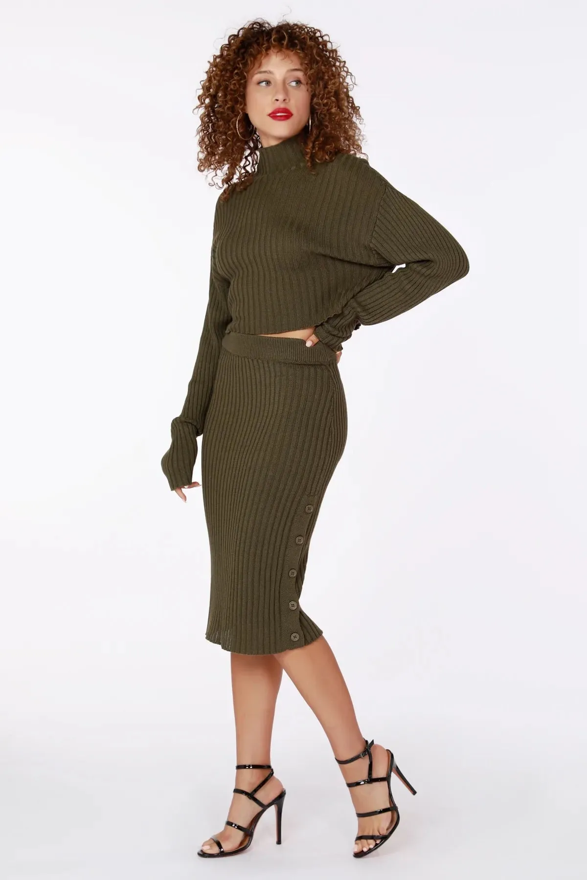 BOBI BLACK Button CURIOUS Midi Skirt