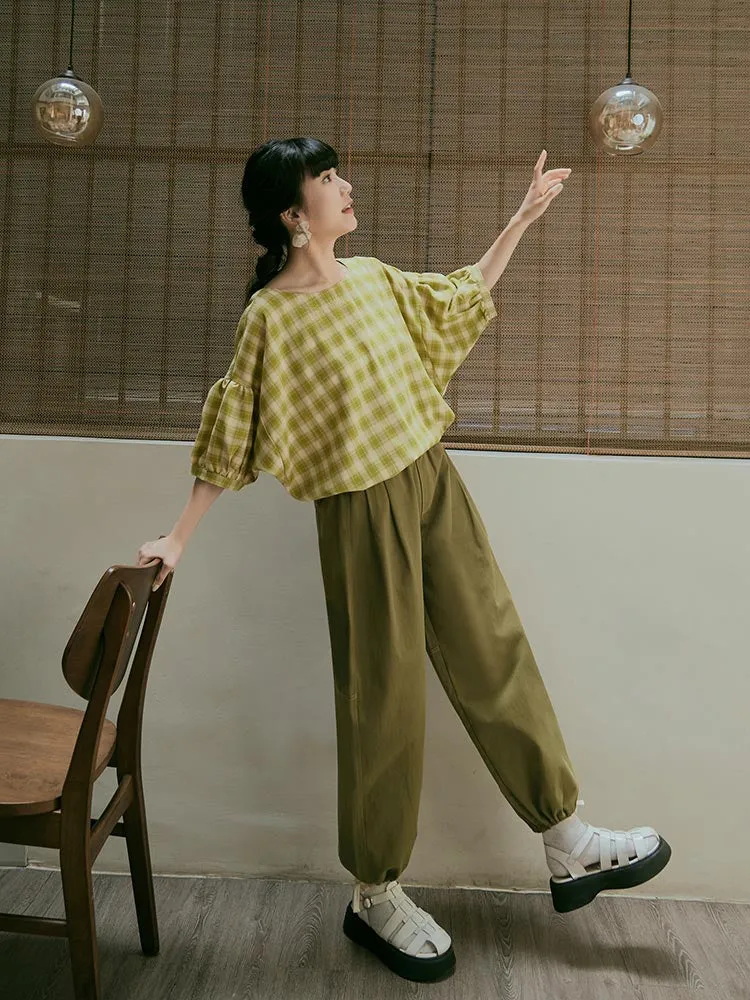 Casual Loose Fit Multi-Pocket Pleated Drawstring Cuff Harem Pants