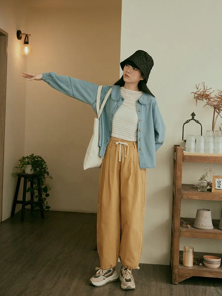 Casual Loose Fit Multi-Pocket Pleated Drawstring Cuff Harem Pants
