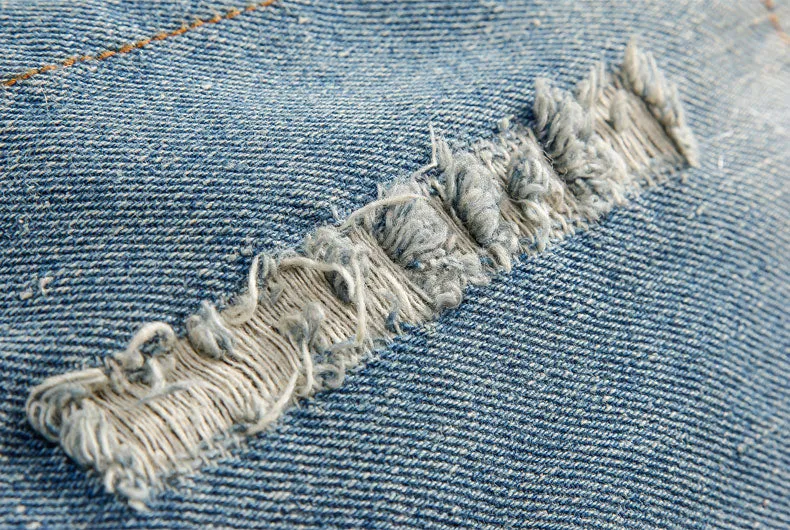 Denim Jacket with Fur Collar Retro Ripped Fleece Jeans Man