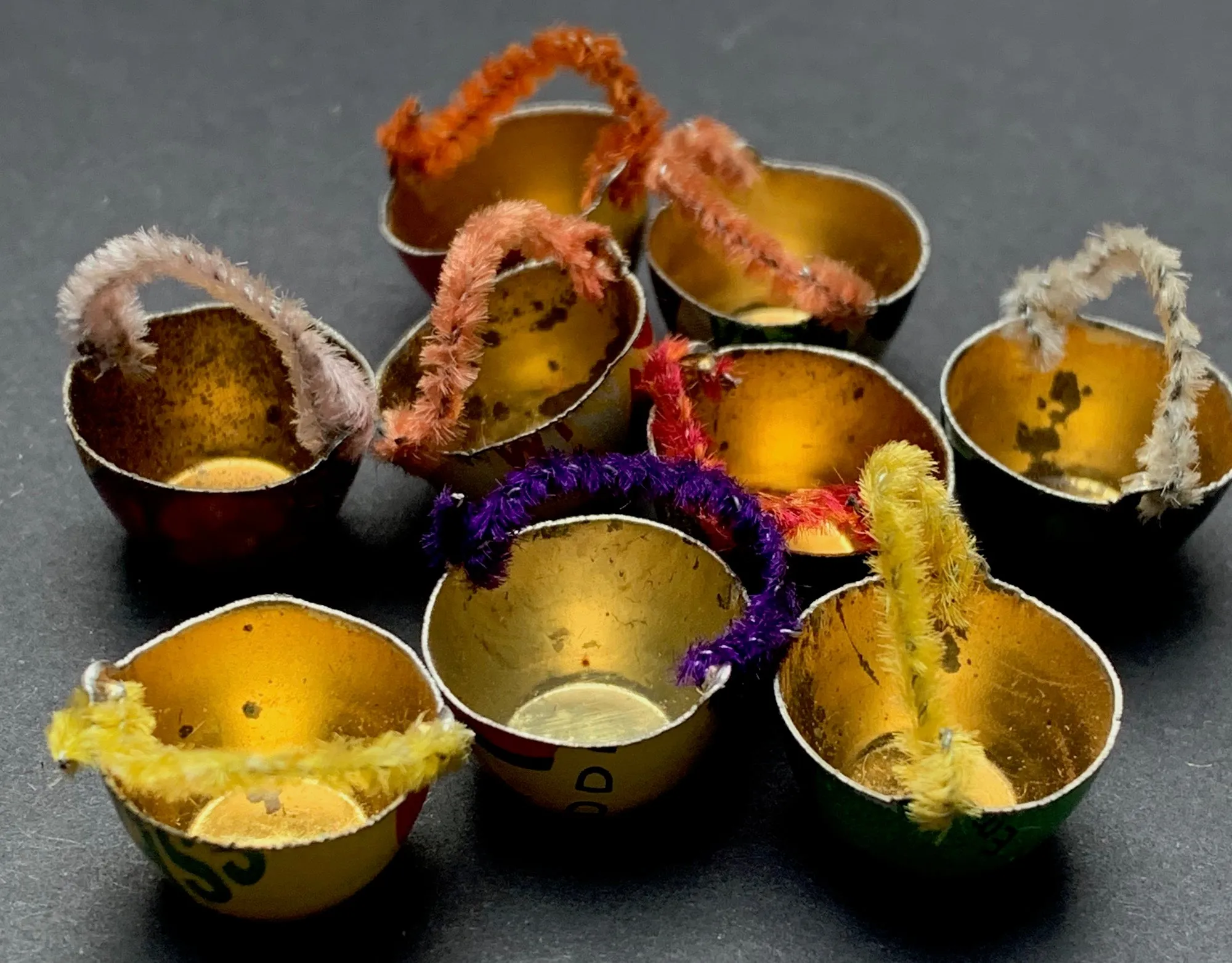 Early Recycling - 10 Tiny Tin Cups Made from Old Tin Cans