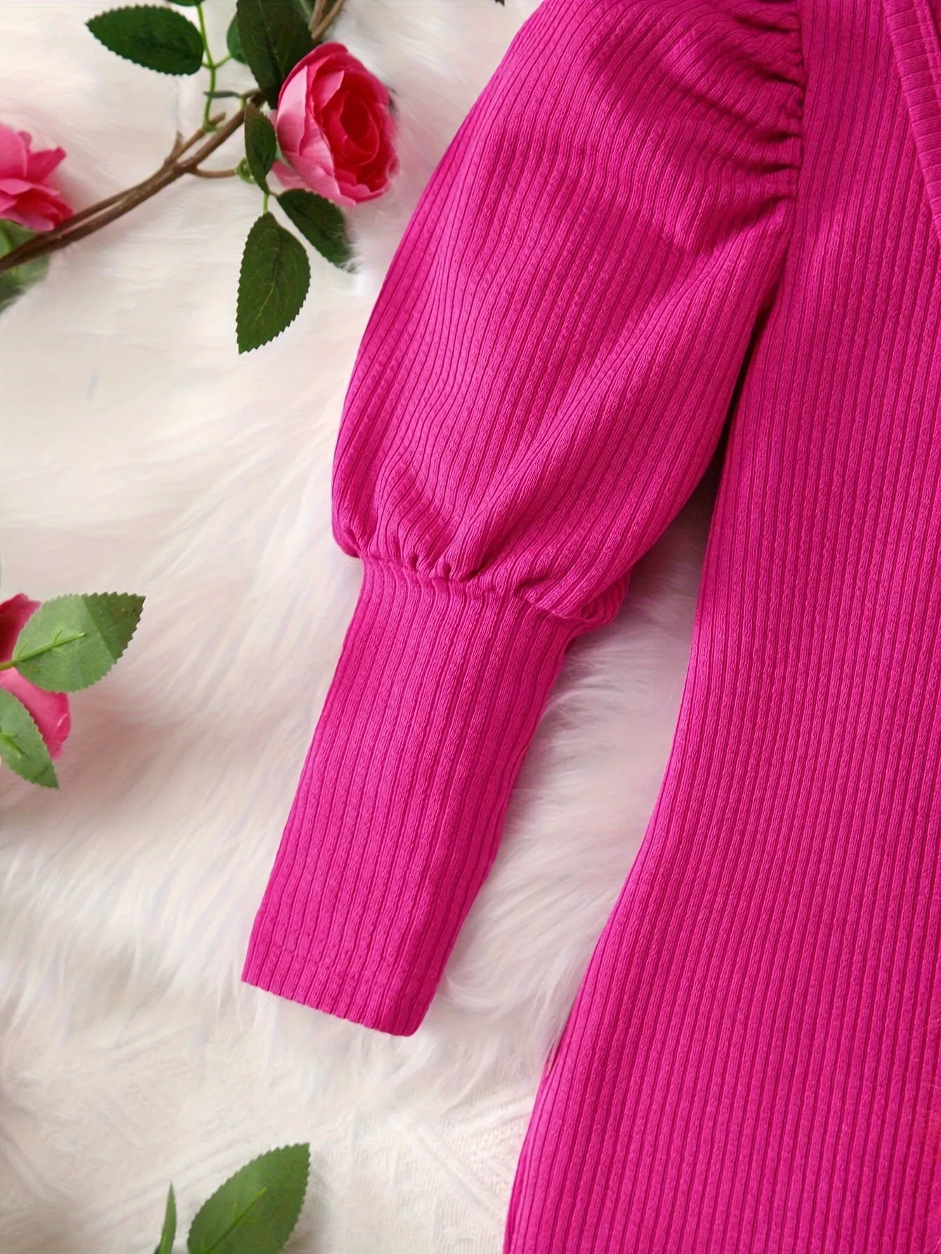 Elegant Long Sleeve Knit Girls Dress with Stand Collar and Contrast Faux Fur Set for Kids - VIP DEALS