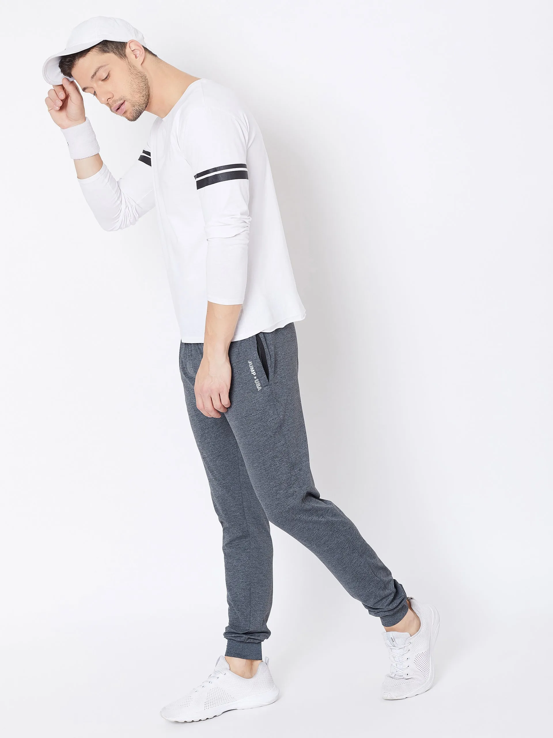 JUMP USA Men Slim Fit  Grey Solid Active Wear Joggers
