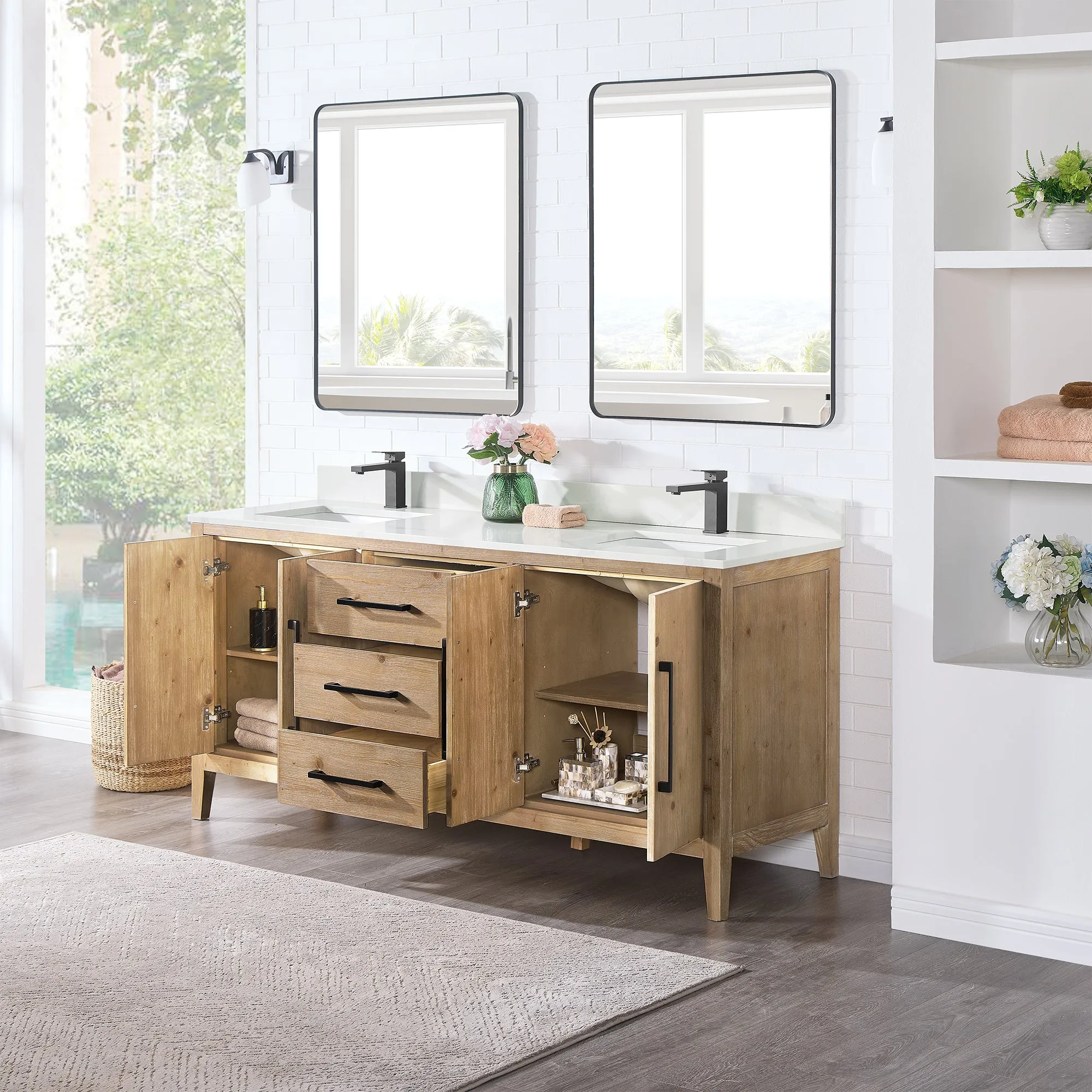 Laurel 72" Double Bathroom Vanity with Calacatta White Quartz Countertop