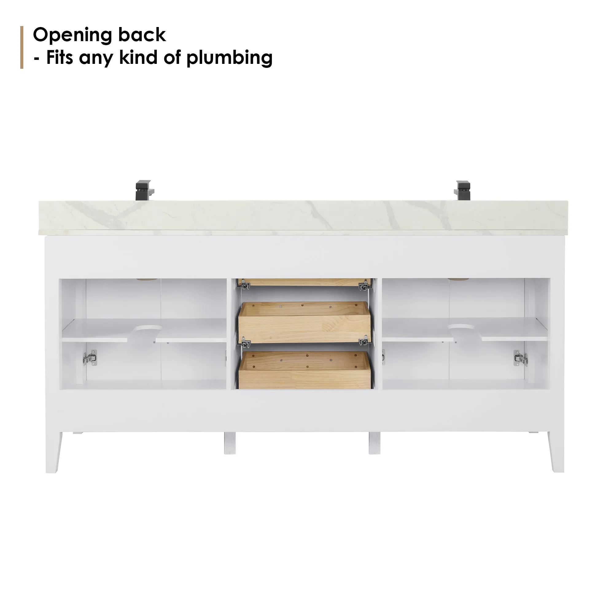 Laurel 72" Double Bathroom Vanity with Calacatta White Quartz Countertop