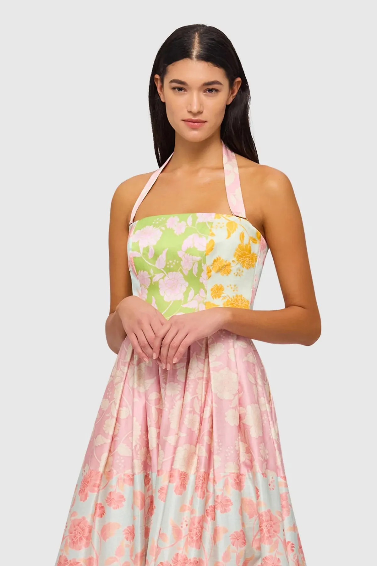 Leo Lin Ana Halterneck Maxi Dress - Anemone Splice Print