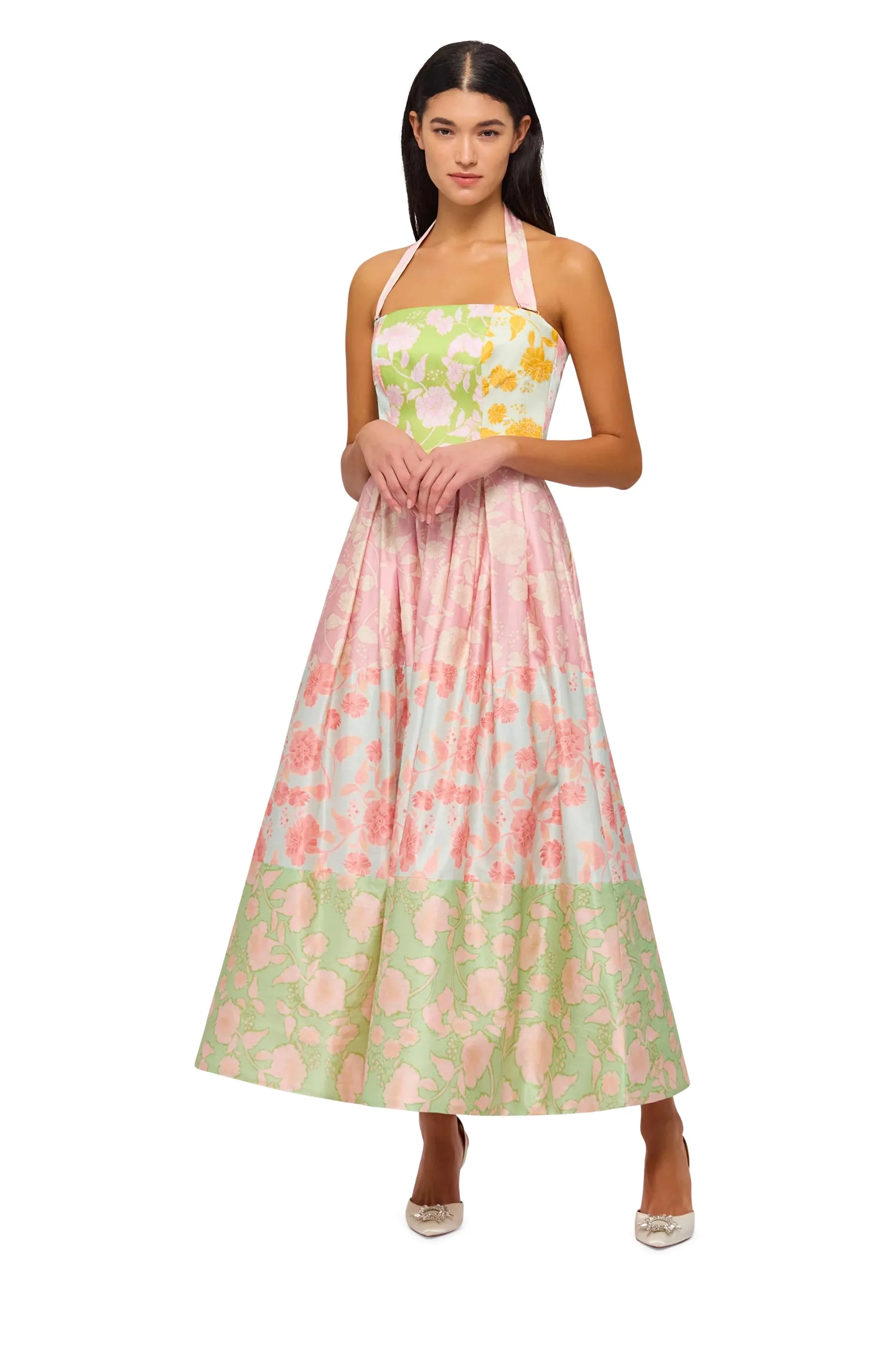 Leo Lin Ana Halterneck Maxi Dress - Anemone Splice Print
