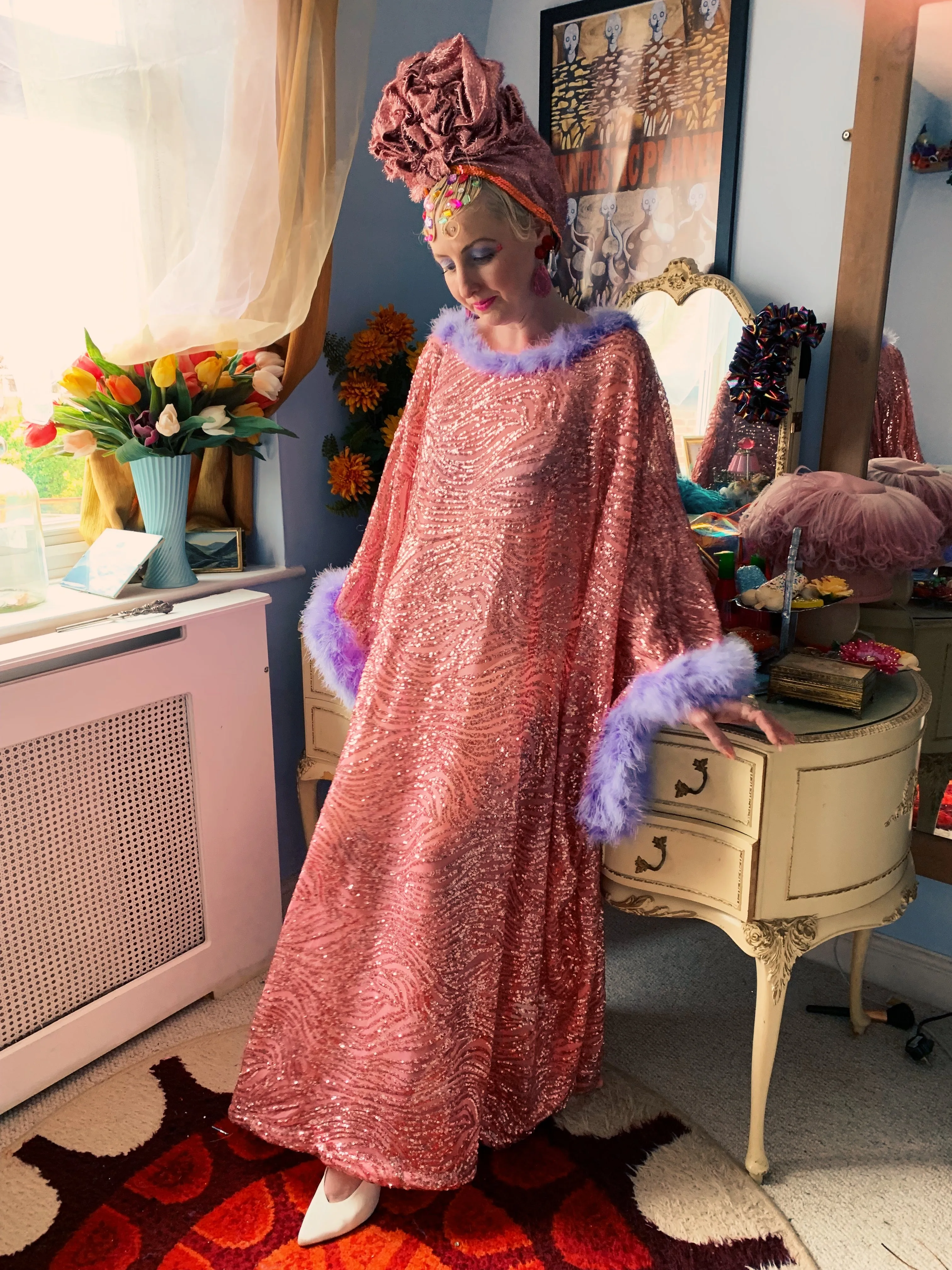 Marabou Sparkles Sequin Kaftan - Free Size