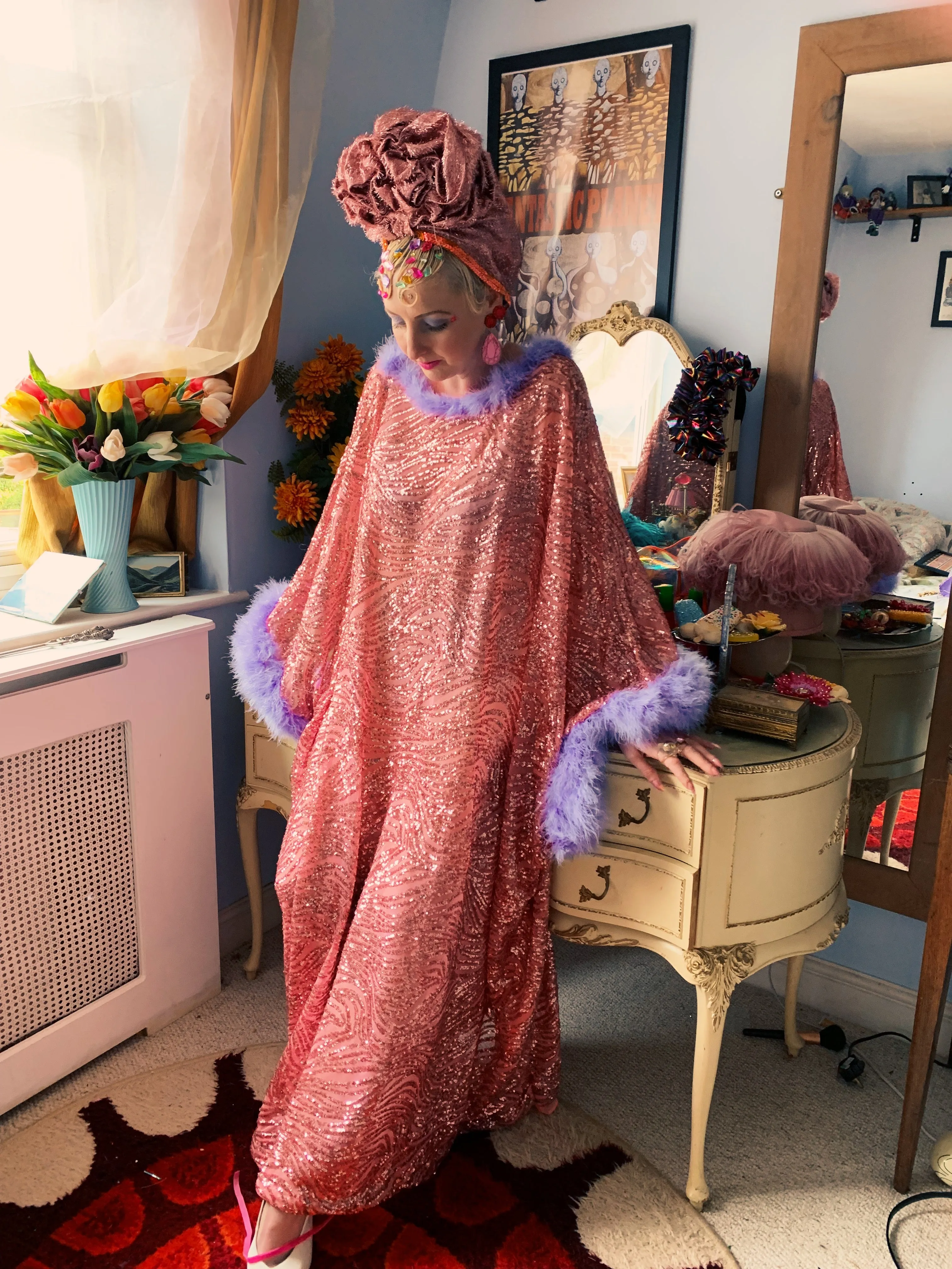 Marabou Sparkles Sequin Kaftan - Free Size