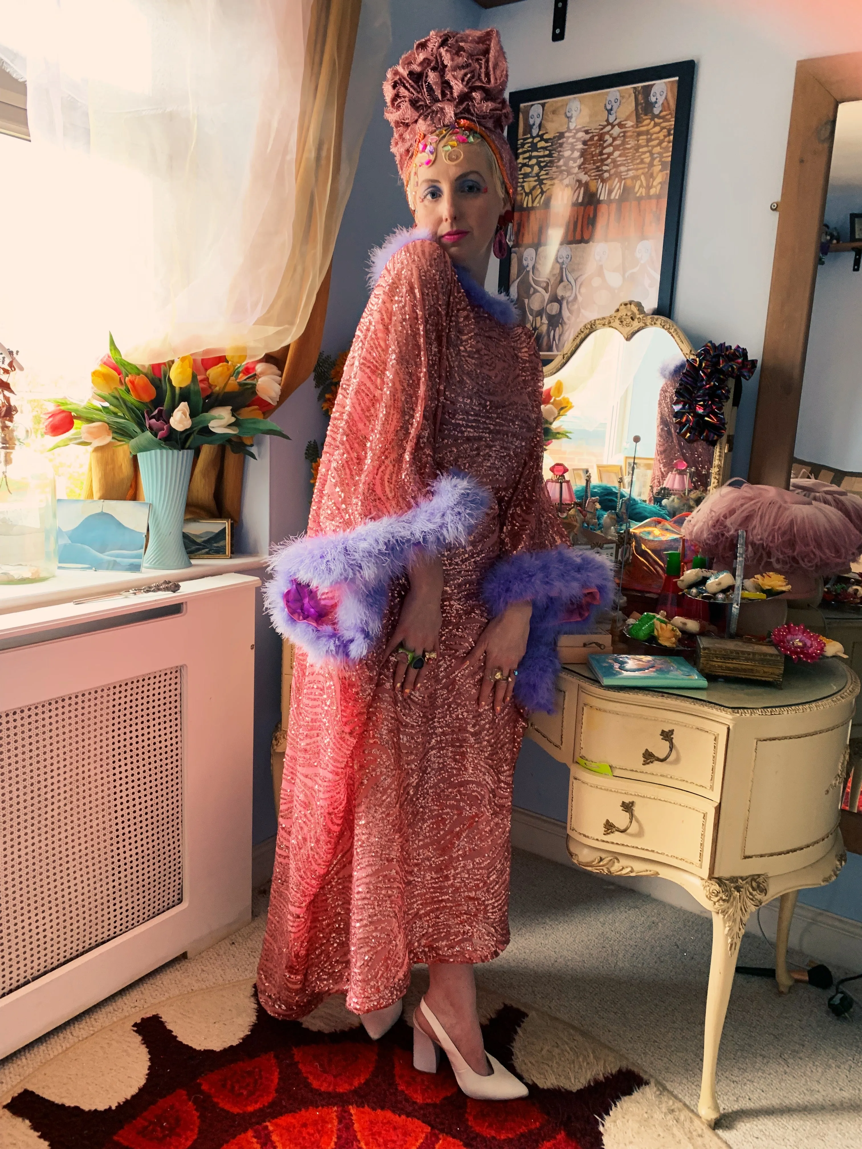 Marabou Sparkles Sequin Kaftan - Free Size