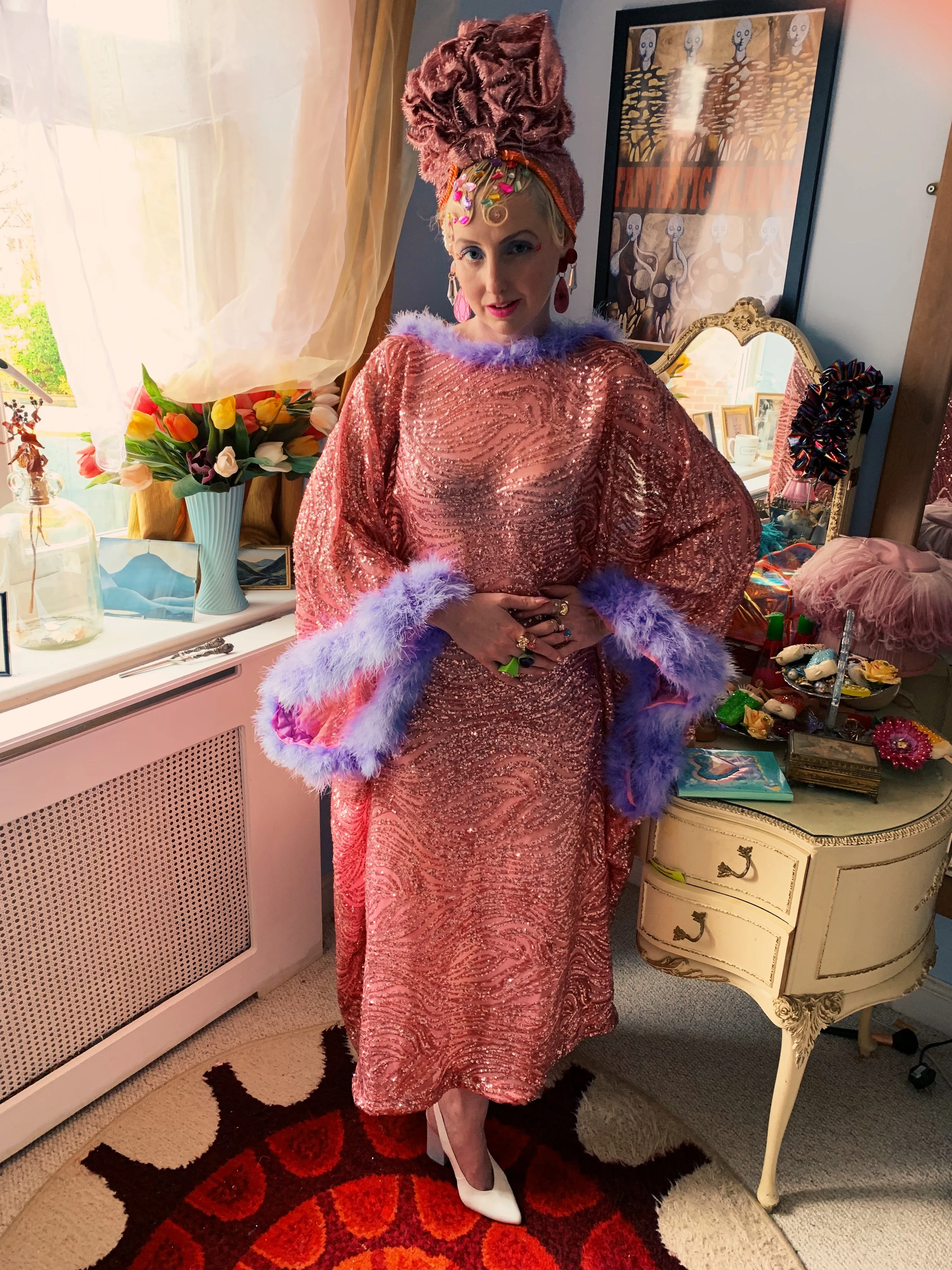 Marabou Sparkles Sequin Kaftan - Free Size