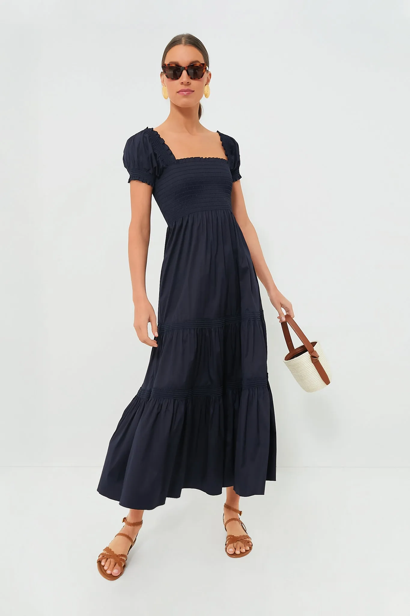 Medium Navy Smocked Cotton Dress