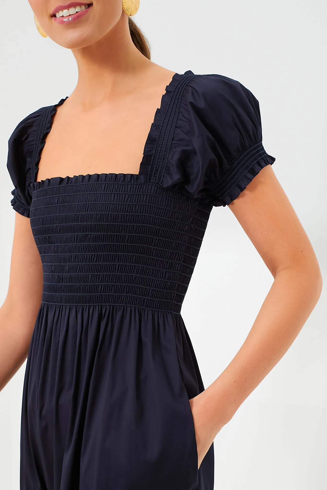 Medium Navy Smocked Cotton Dress
