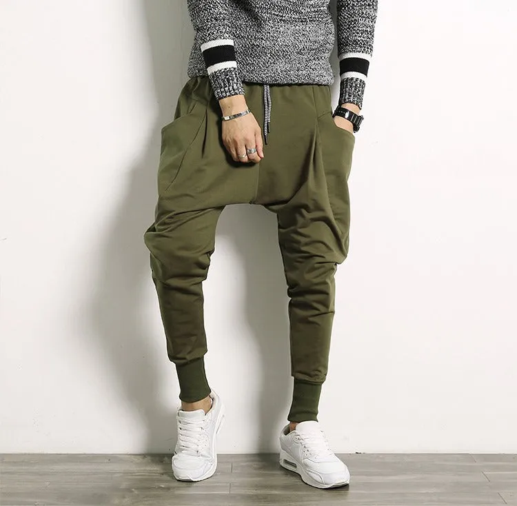 Men's Autumn Casual Cotton Harem Joggers With Big Pockets