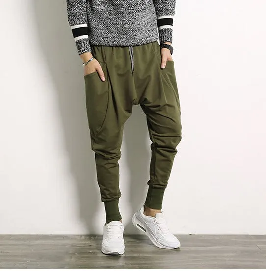 Men's Autumn Casual Cotton Harem Joggers With Big Pockets