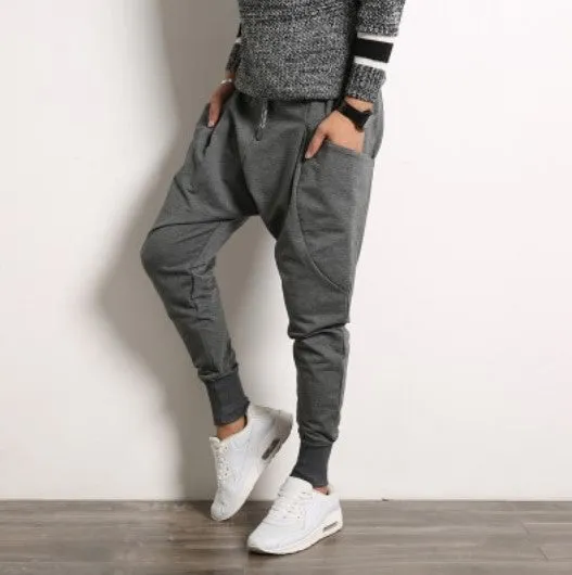 Men's Autumn Casual Cotton Harem Joggers With Big Pockets