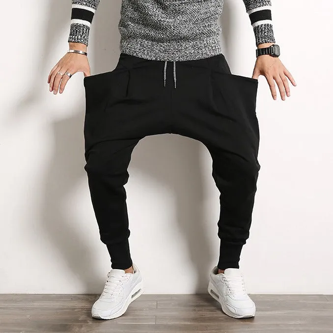 Men's Autumn Casual Cotton Harem Joggers With Big Pockets