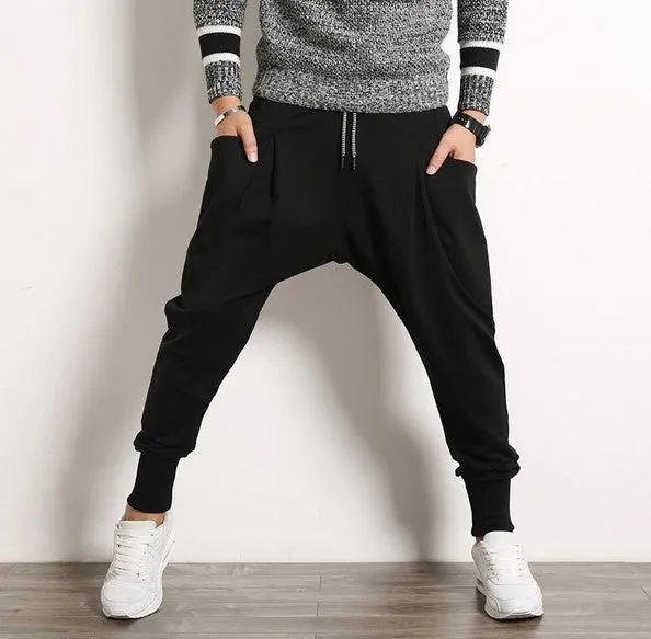 Men's Autumn Casual Cotton Harem Joggers With Big Pockets