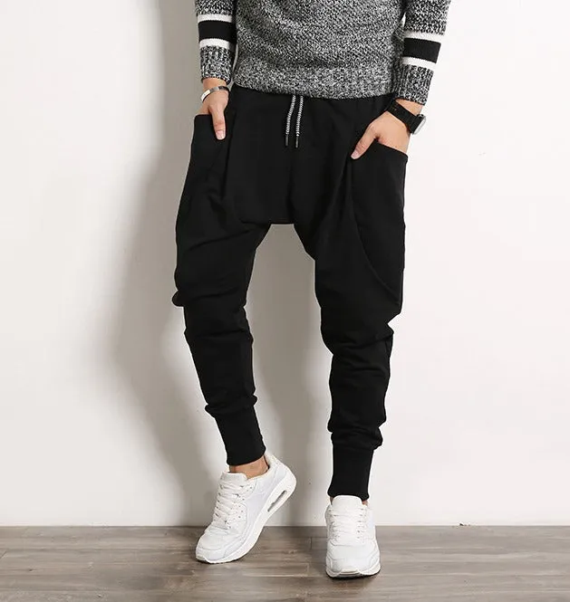 Men's Autumn Casual Cotton Harem Joggers With Big Pockets