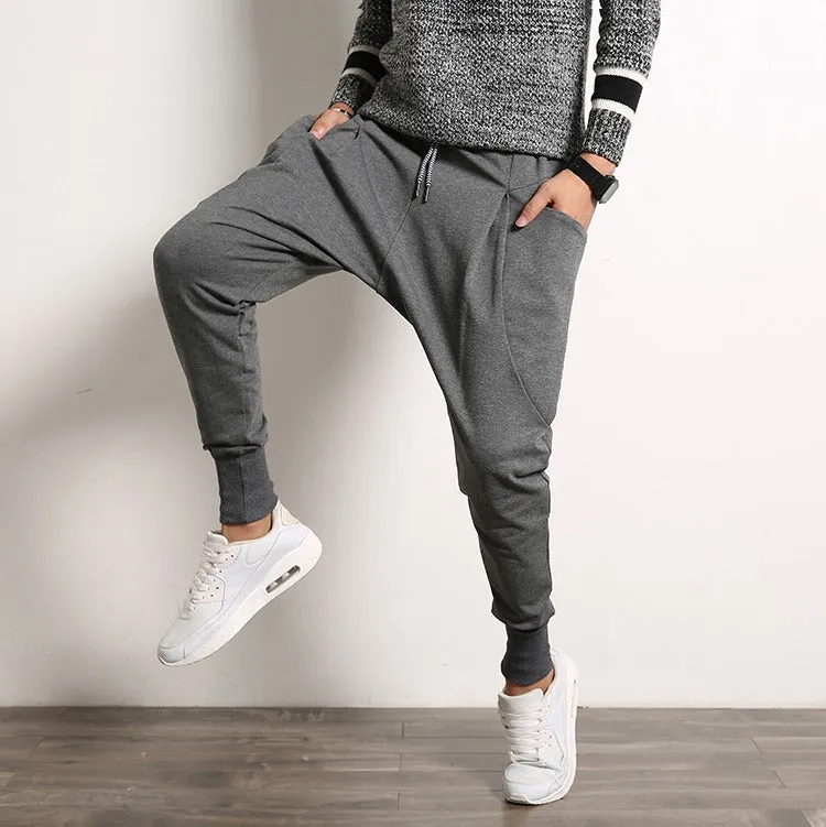 Men's Autumn Casual Cotton Harem Joggers With Big Pockets