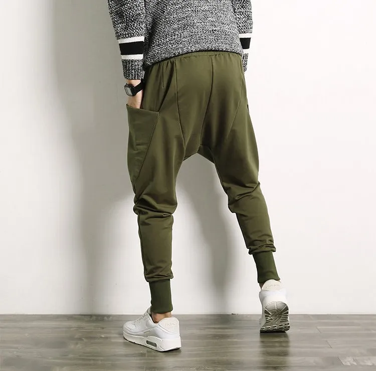 Men's Autumn Casual Cotton Harem Joggers With Big Pockets