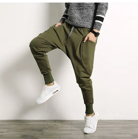 Men's Autumn Casual Cotton Harem Joggers With Big Pockets