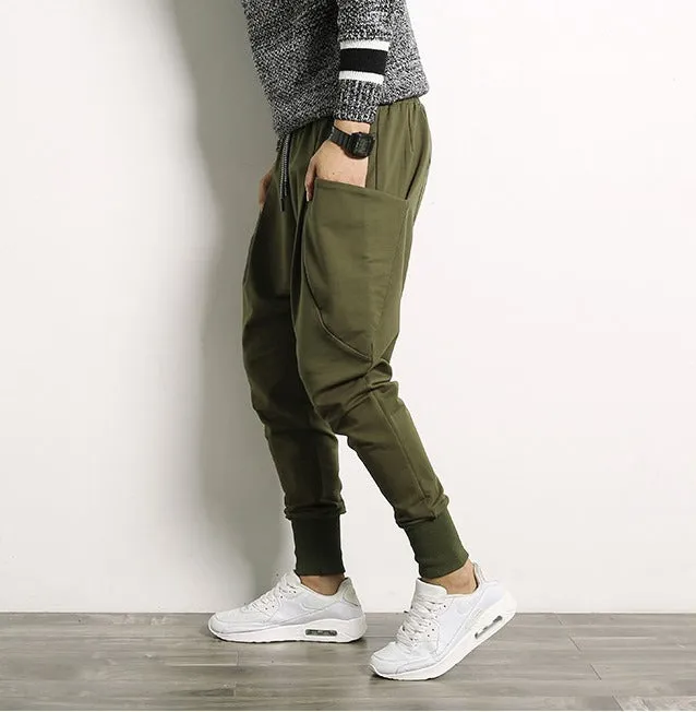 Men's Autumn Casual Cotton Harem Joggers With Big Pockets