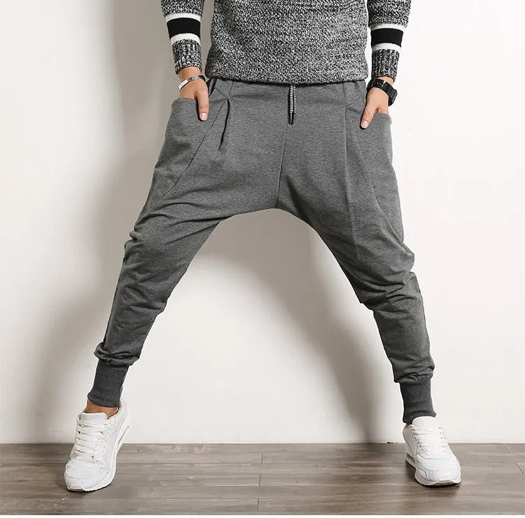 Men's Autumn Casual Cotton Harem Joggers With Big Pockets