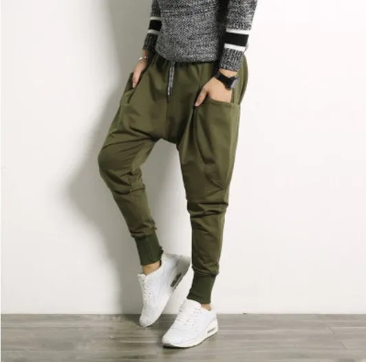 Men's Autumn Casual Cotton Harem Joggers With Big Pockets