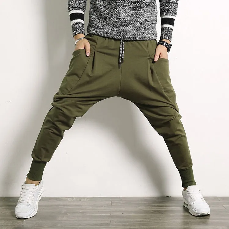 Men's Autumn Casual Cotton Harem Joggers With Big Pockets