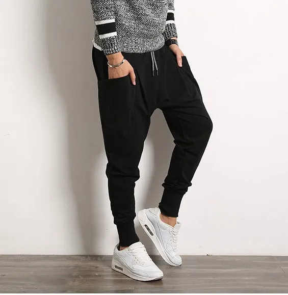 Men's Autumn Casual Cotton Harem Joggers With Big Pockets