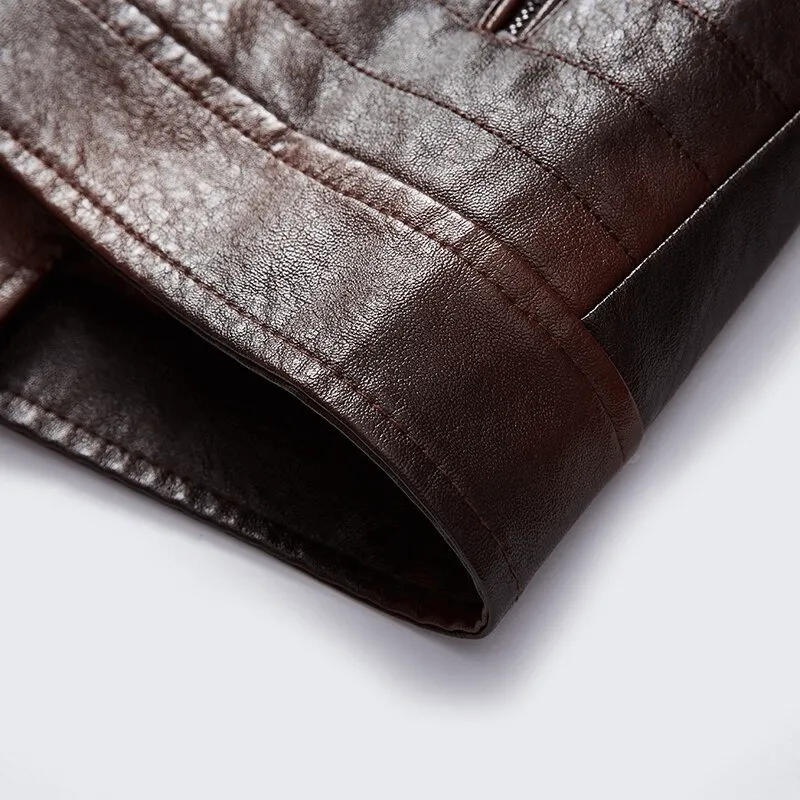Men's Fur Collar Thicken Leather Jacket / Pockets Zipper Warm Jackets