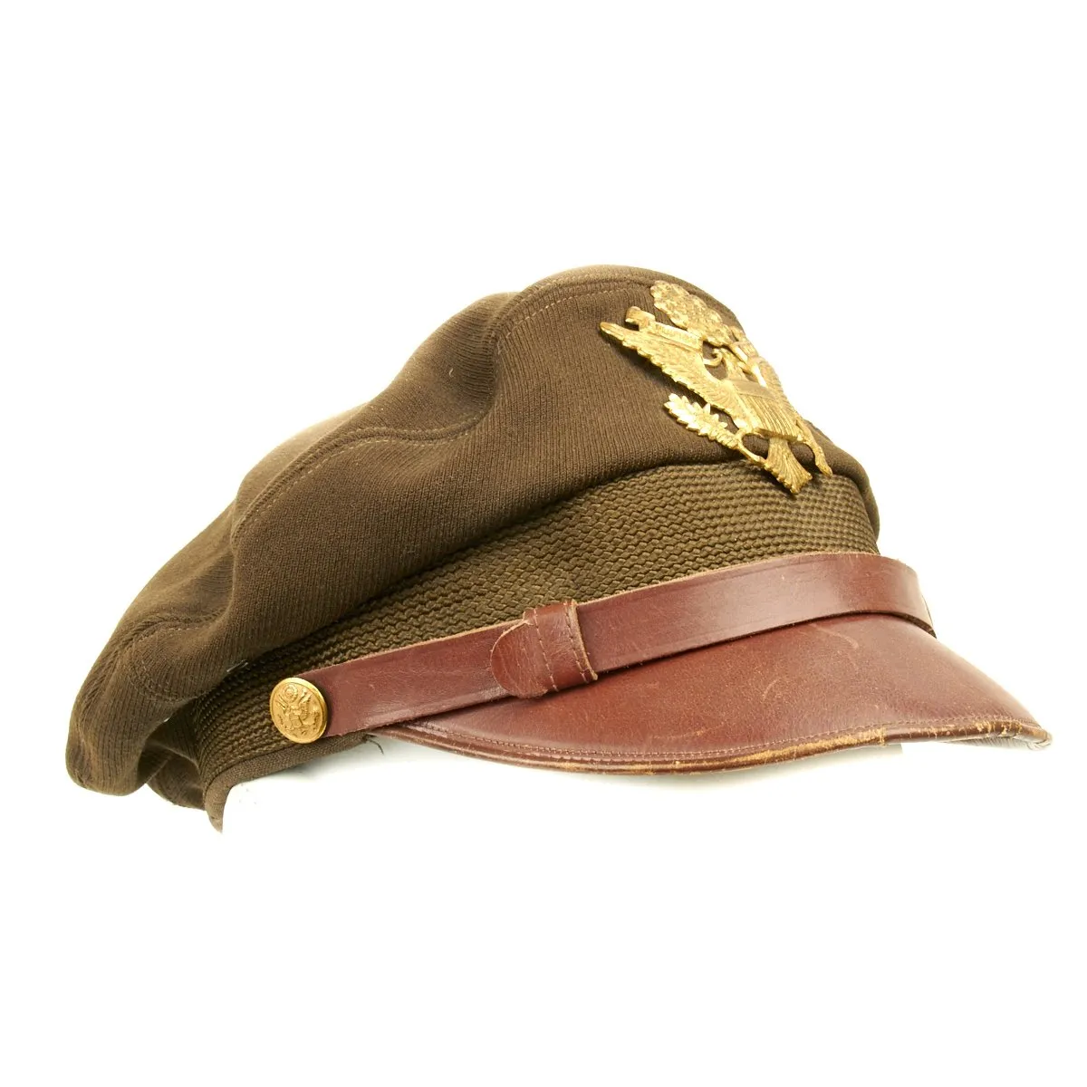 Original U.S. WWII USAAF Named Officer OD Green Crush Cap by Bancroft
