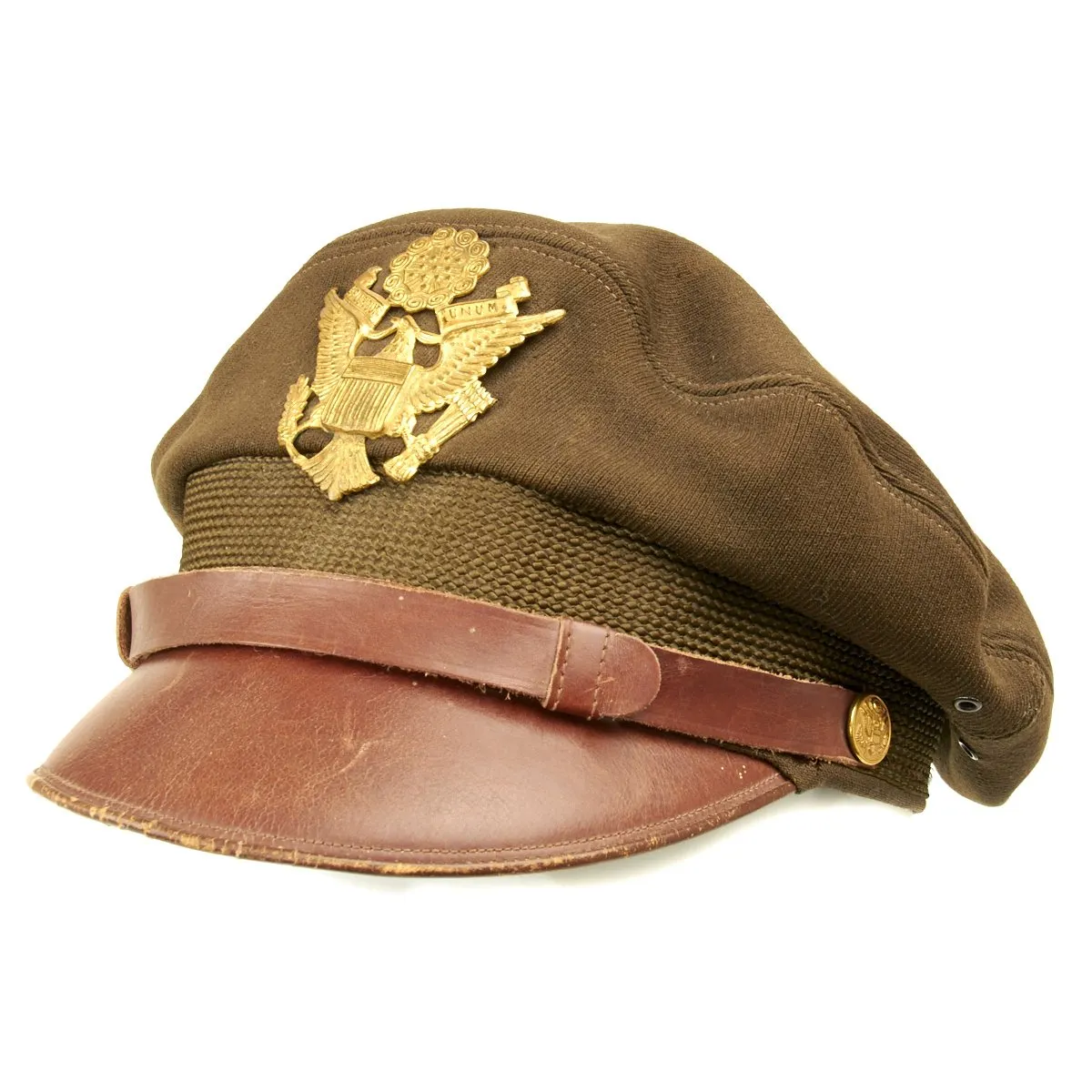 Original U.S. WWII USAAF Named Officer OD Green Crush Cap by Bancroft