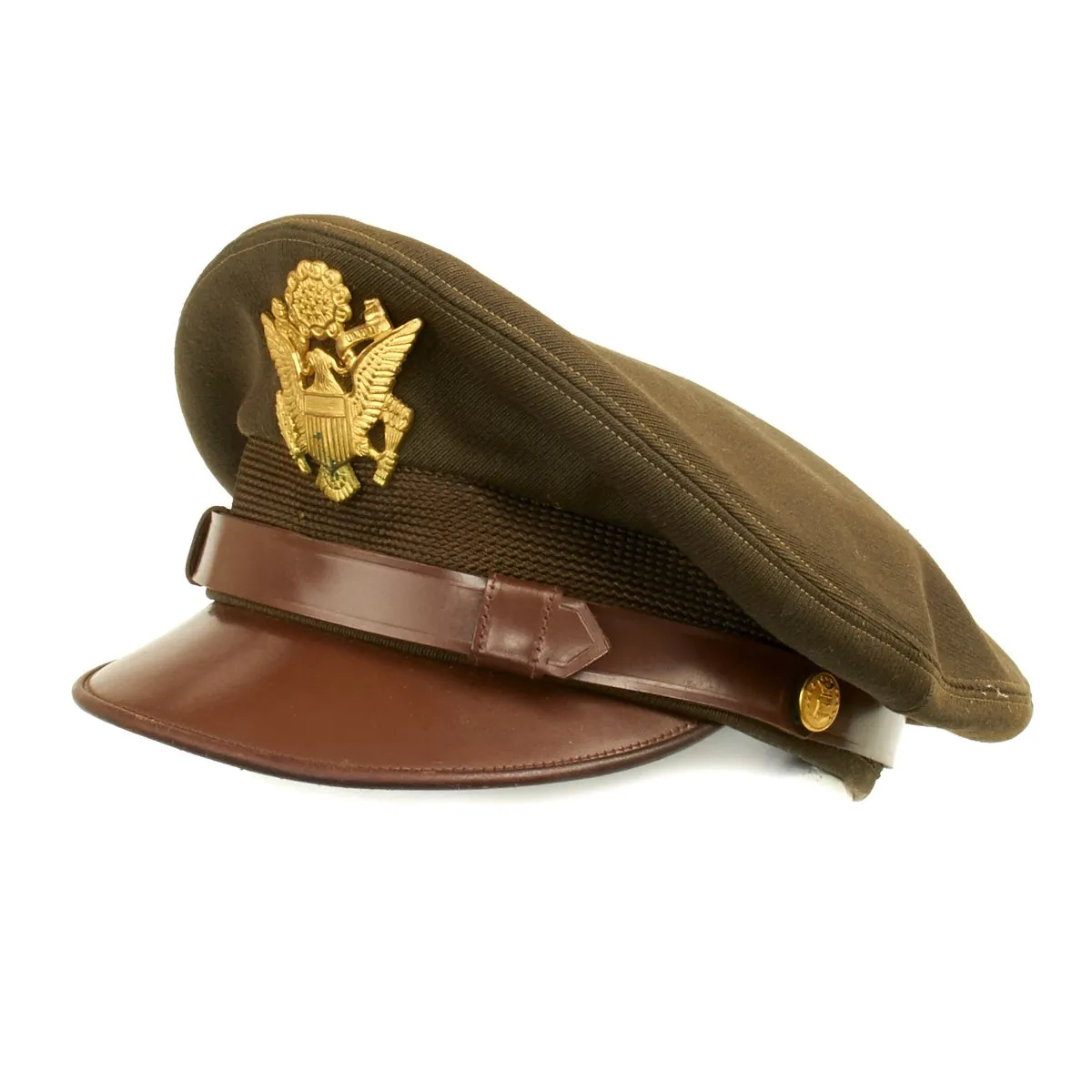 Original U.S. WWII USAAF Officer OD Green FLIGHT ACE Crush Cap With Rear Chin Strap - Size 7 1/4