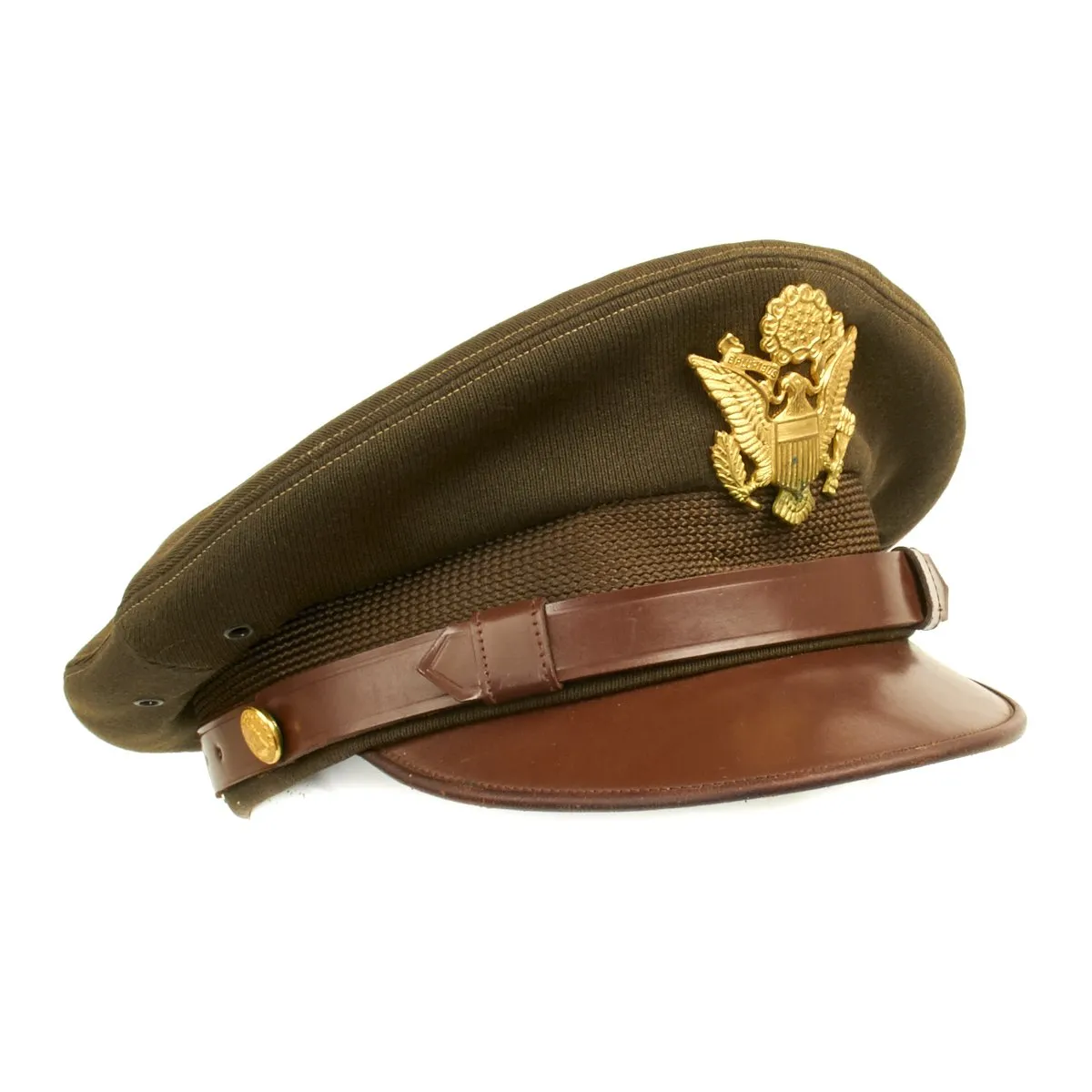 Original U.S. WWII USAAF Officer OD Green FLIGHT ACE Crush Cap With Rear Chin Strap - Size 7 1/4