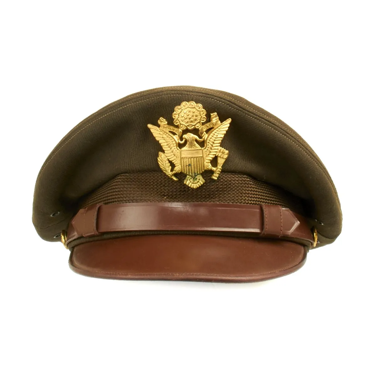 Original U.S. WWII USAAF Officer OD Green FLIGHT ACE Crush Cap With Rear Chin Strap - Size 7 1/4