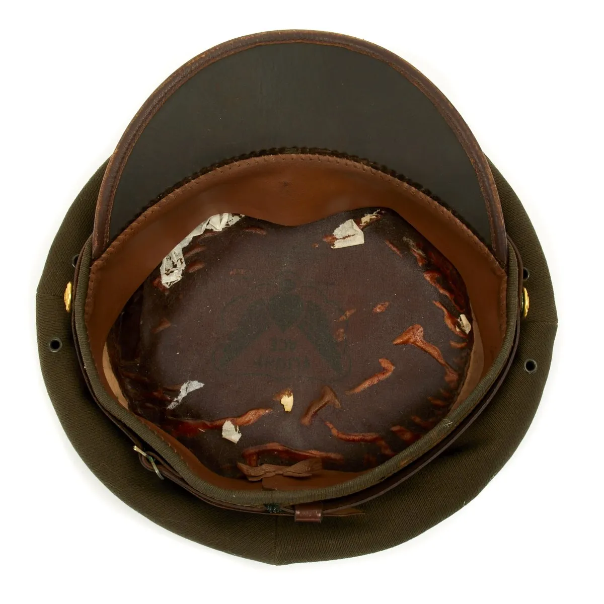 Original U.S. WWII USAAF Officer OD Green FLIGHT ACE Crush Cap With Rear Chin Strap - Size 7 1/4