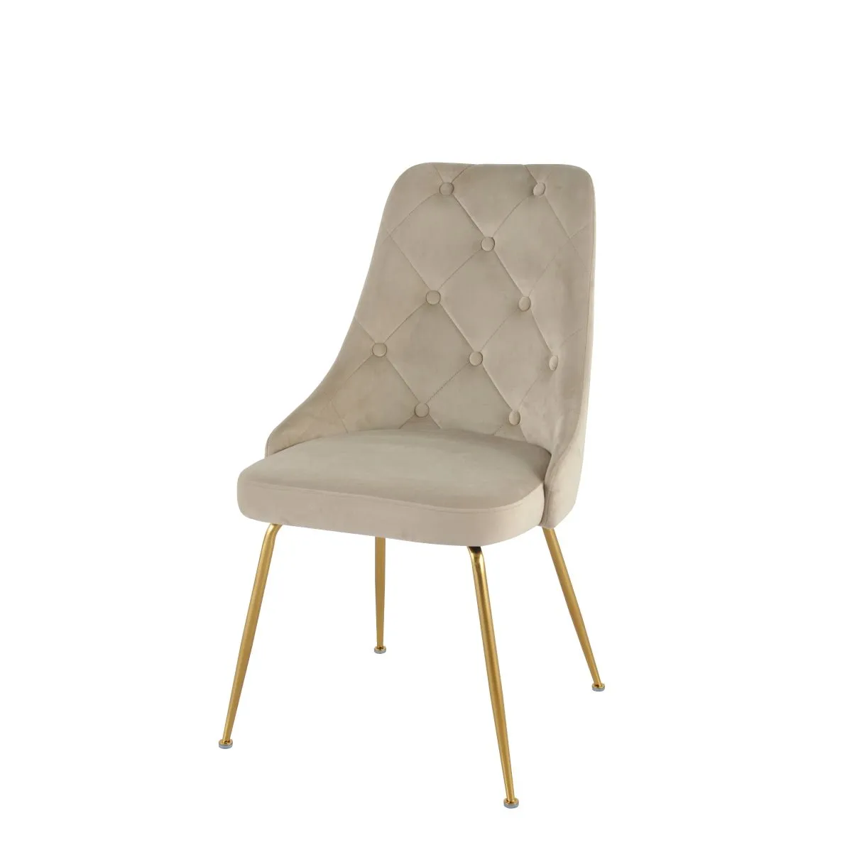 Plumeria Beige Velvet Chair with Gold Legs - Set of 2